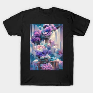 VERY EYECATCHING PINK AND PURPLE AND BLUE FLORAL PRINT T-Shirt